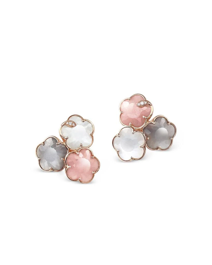 Pasquale Bruni 18K Rose Gold Bouquet Lunaire Multicolor Moonstone 
Diamond Triple Flower Cluster Stud Earrings 1