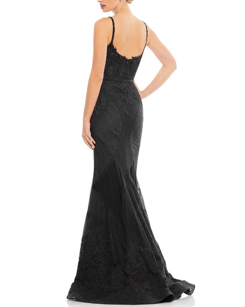 Mac Duggal Embroidered Plunge Neck Trumpet Gown