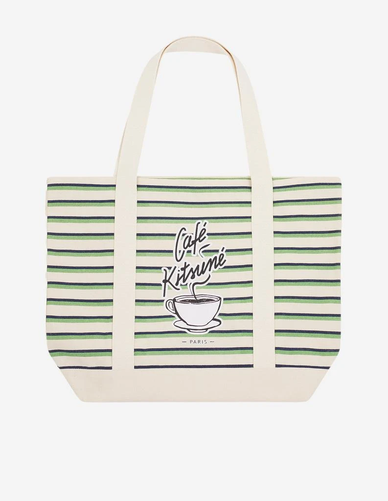 预计3周后发货 Maison Kitsune Tote Bag À Rayures Café Kitsuné - Matcha/Blanc/Marine 3