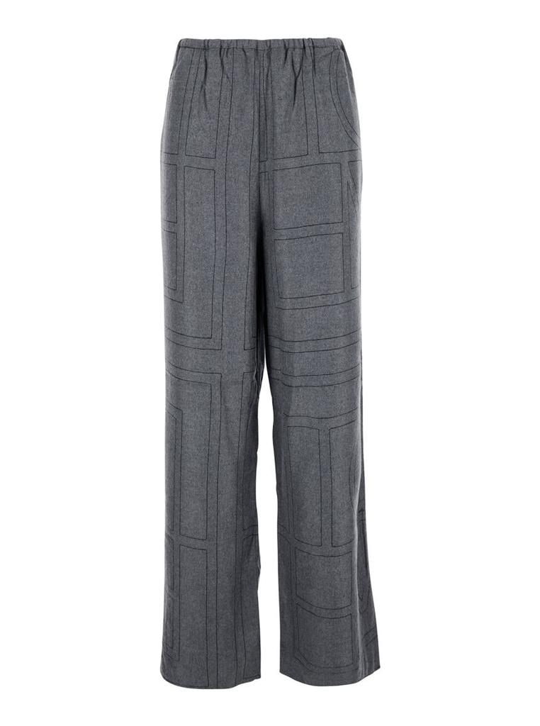 Totême Grey Pants With Elastic Waist And All-Over Logo Print In Modal Woman