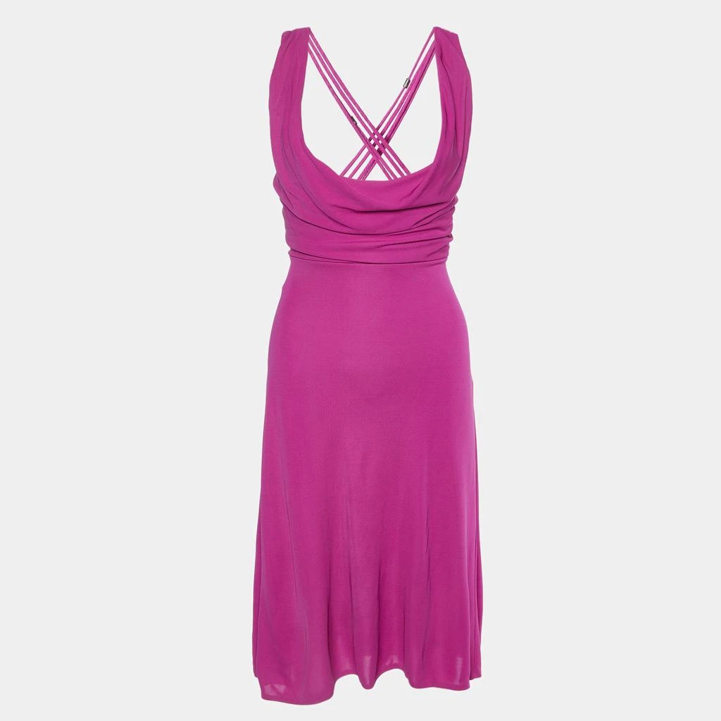 Versace Versace Azalea Pink Crepe Lace Up Detail Midi Dress M 1