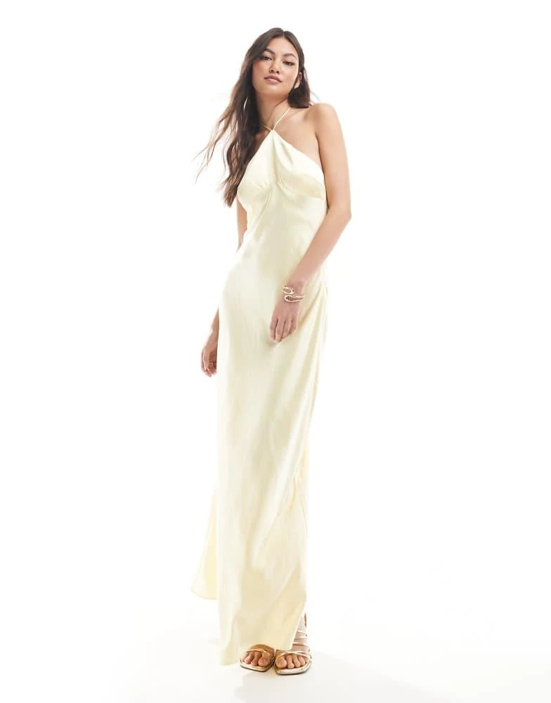 Six Stories Bridesmaid halter neck satin maxi dress in lemon  On Sale Now  with Up to 40% Off | Discover Exclusive Deals & Savings at BeyondStyle   Authentic Six Stories Home|Women|Dresses