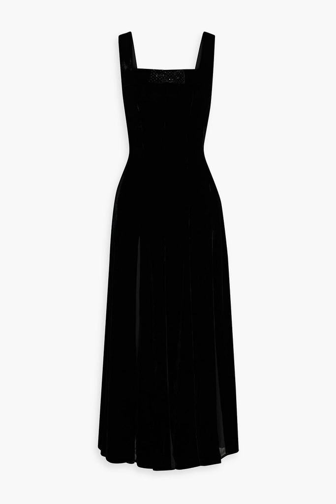 HVN Viv pleated chiffon and velvet maxi dress