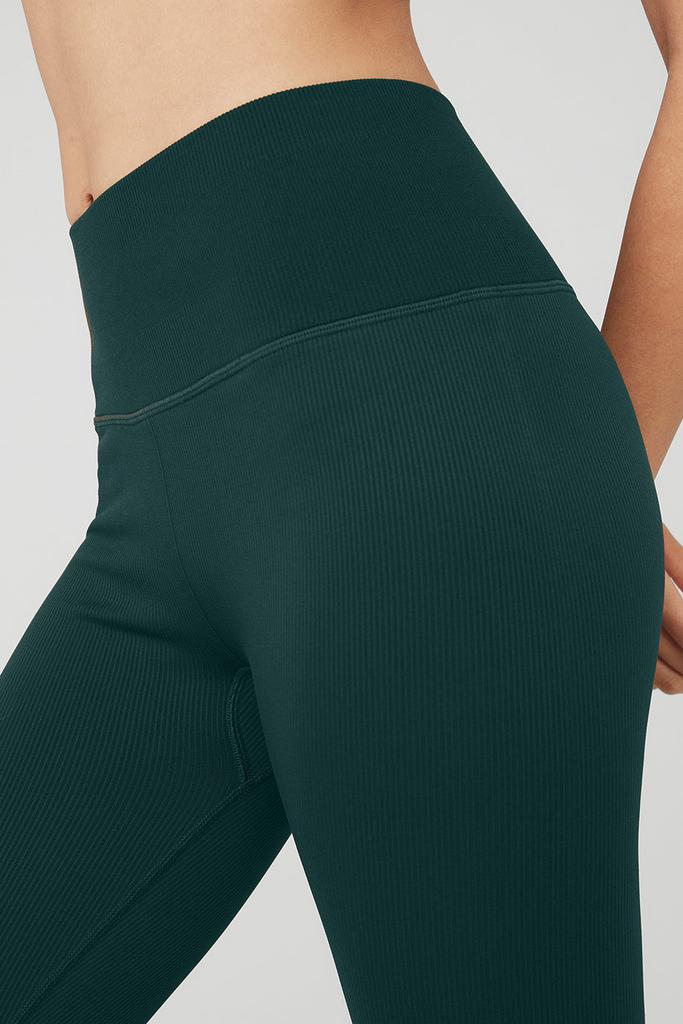 Alo Seamless High-Waist Ribbed Legging - Midnight Green