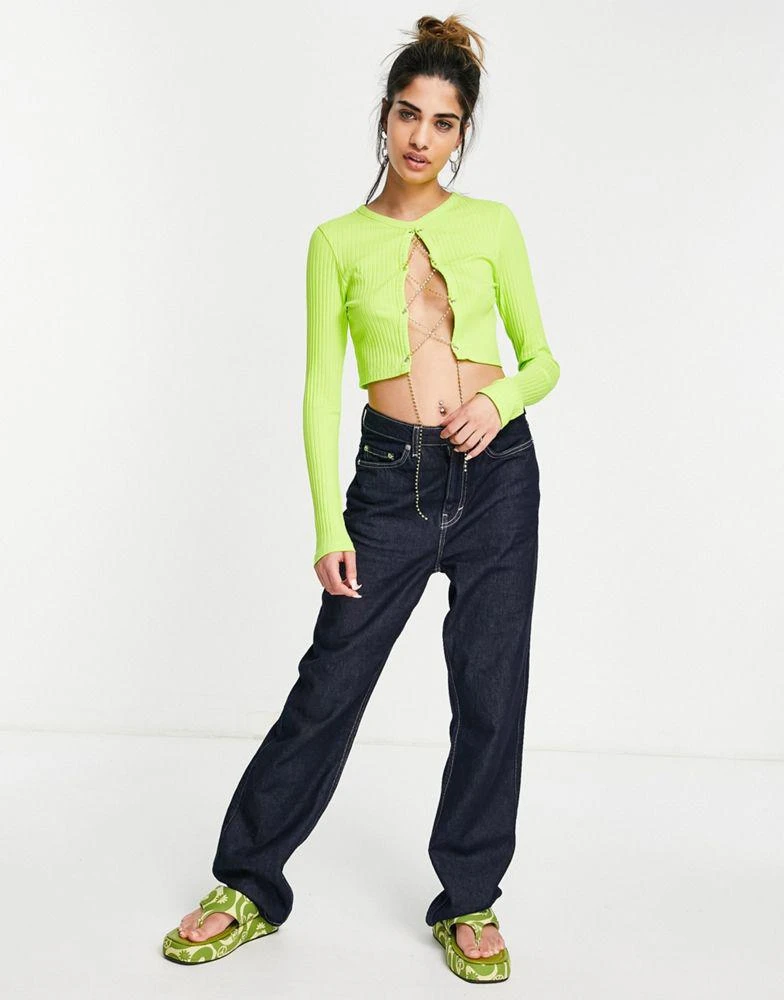 AsYou ASYOU rib diamante lace up top in lime 4