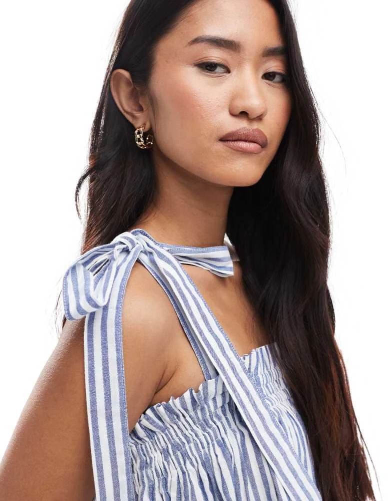 Miss Selfridge Miss Selfridge strappy poplin maxi smock dress in blue stripe 4
