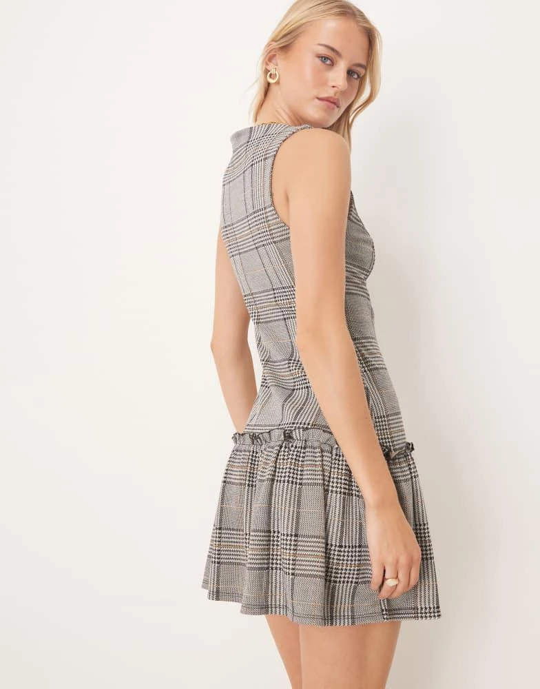 ASOS Design Tall sleeveless slash neck dropped waist mini dress in pink check-Multi