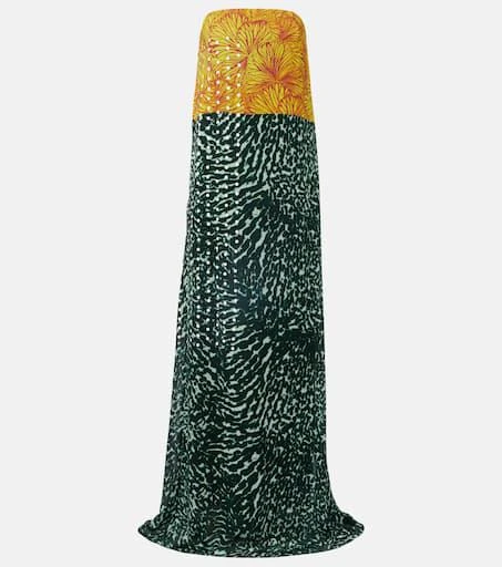 Dries Van Noten Printed strapless georgette gown 1