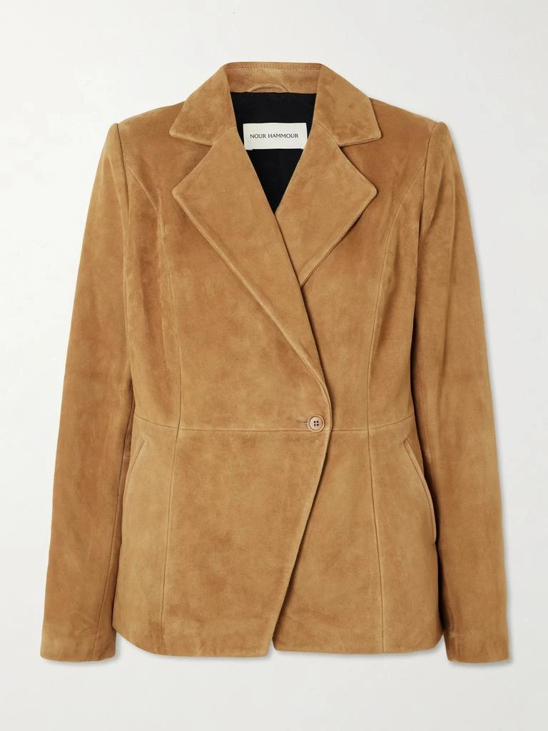 Nour Hammour Double-breasted Paneled Asymmetric Brushed-suede Blazer - Camel