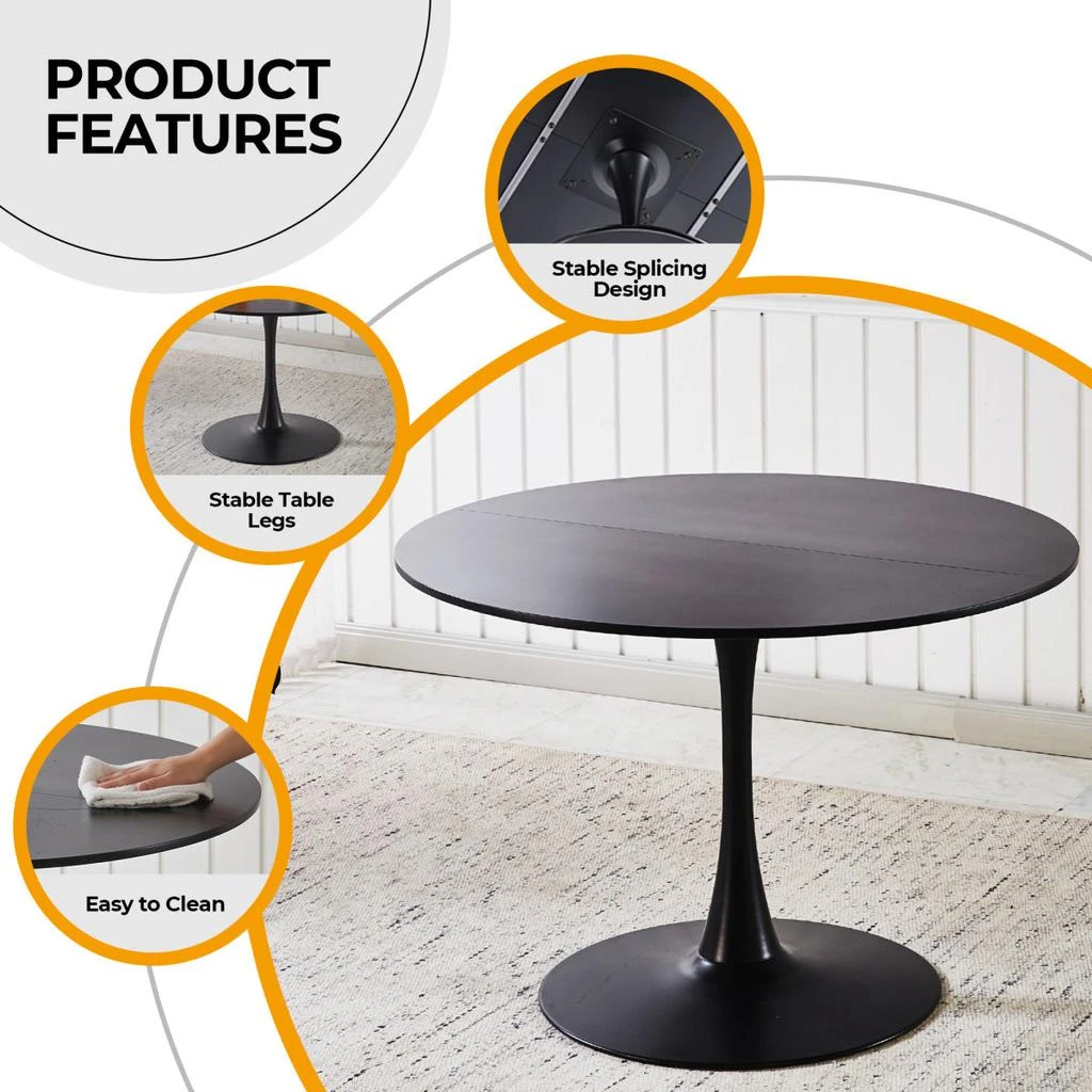 Streamdale Furniture Streamdale 42.1" Black Tulip Dining Table (Seats 4-6) - Round MDF Top, Pedestal Base 6