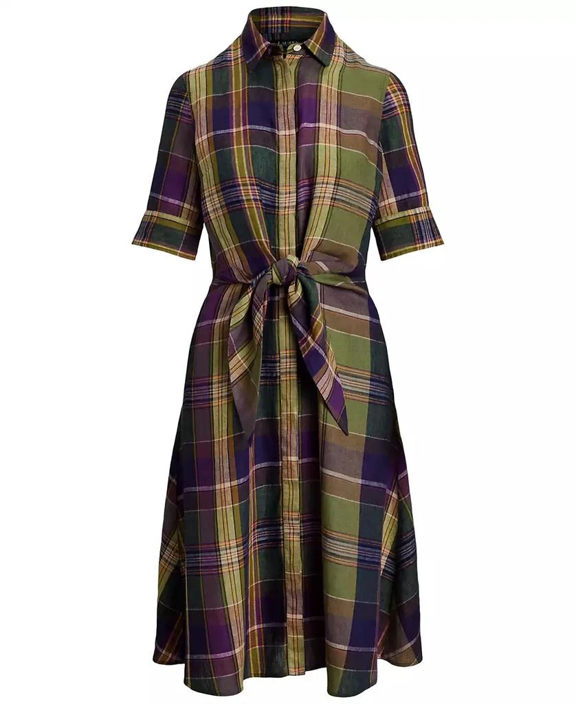 Ralph Lauren Women's Plaid Tie-Front Linen Shirtdress, Regular & Petite 5