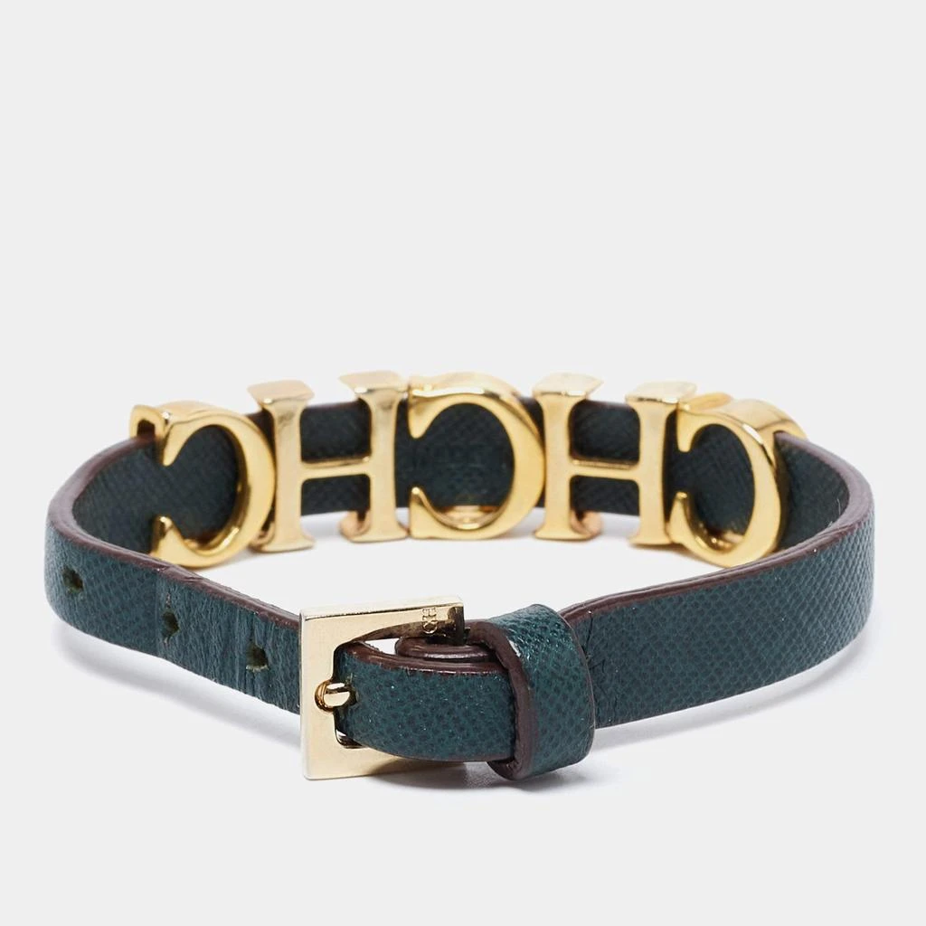 CH Carolina Herrera CH Carolina Herrera Forest Green Leather Logo Charms Wrap Bracelet 2
