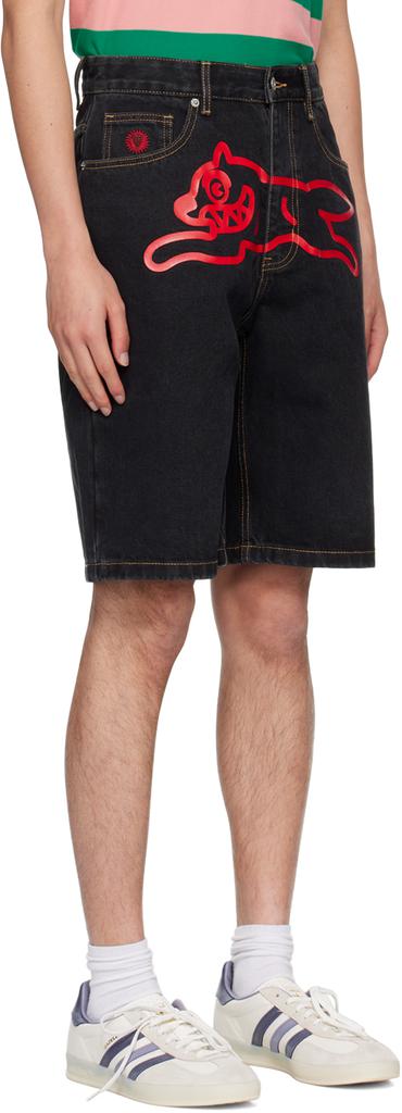 ICECREAM Black Running Dog Denim Shorts