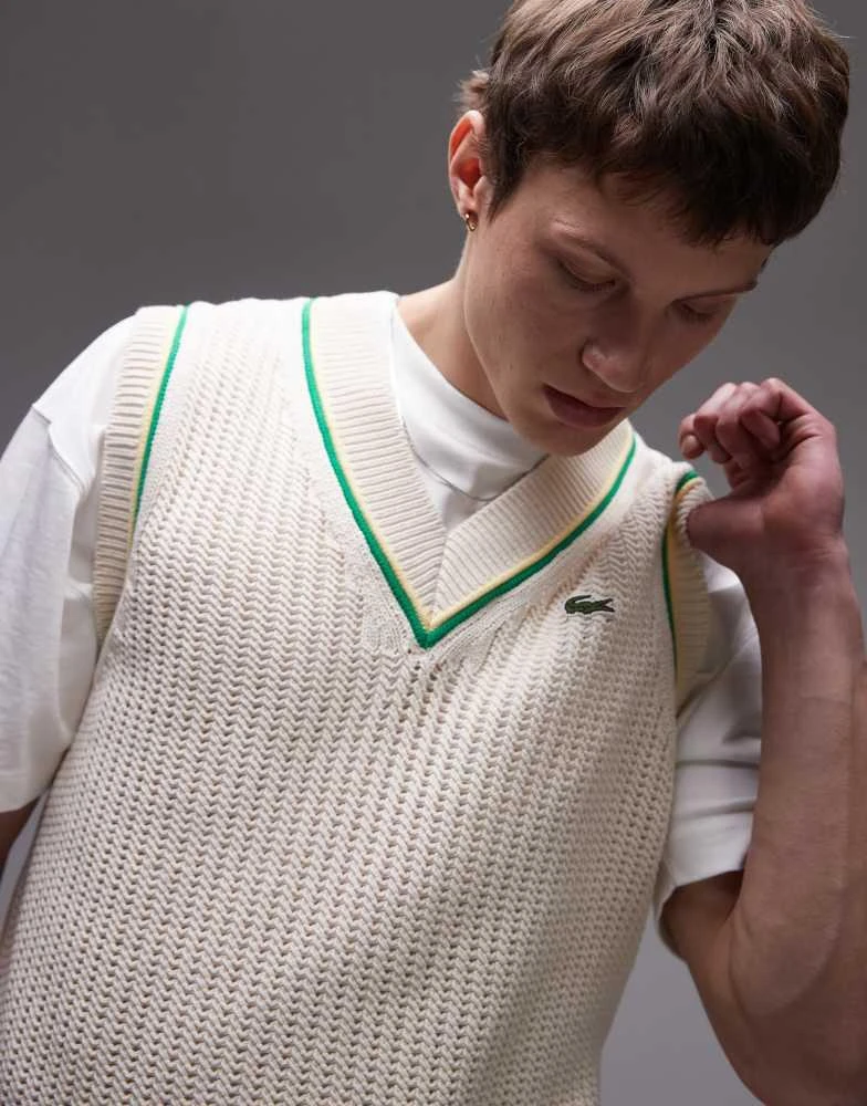 Lacoste Lacoste knitted vest jumper in off white 3