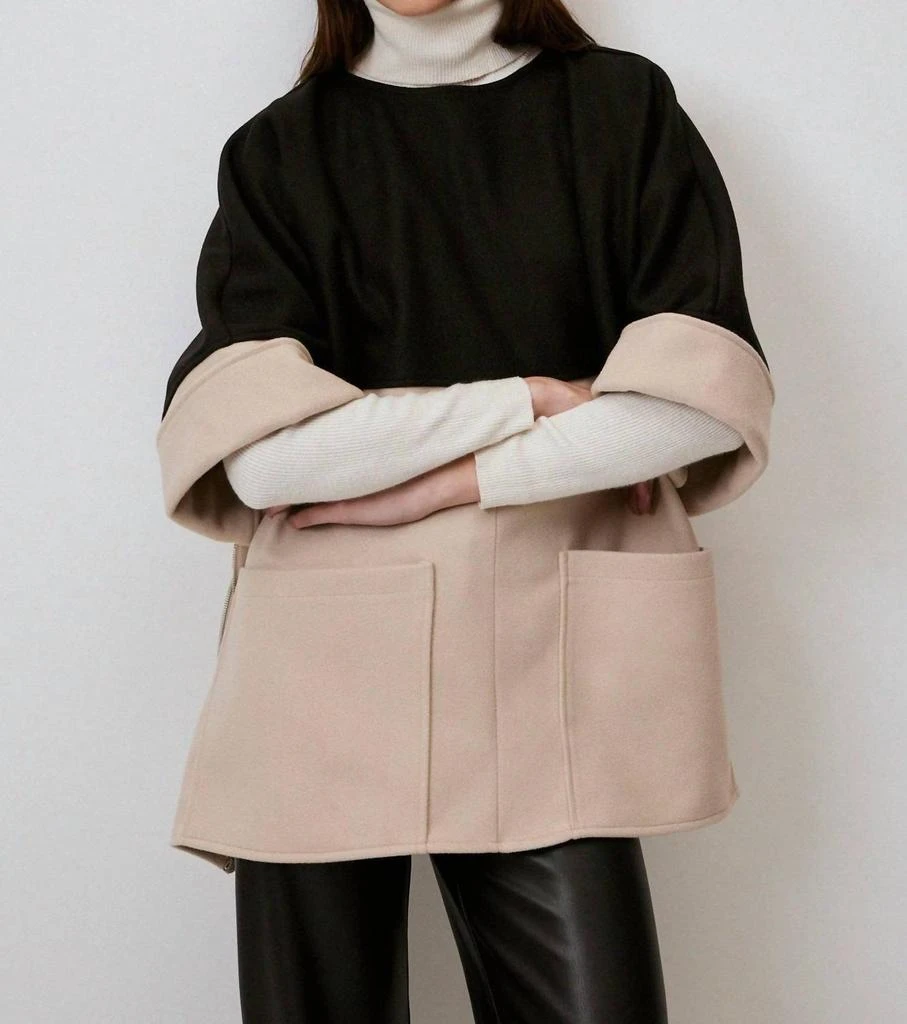 Touche Prive Two Tone Zip-Side Oversized Poncho Jacket In Black / Beige 3