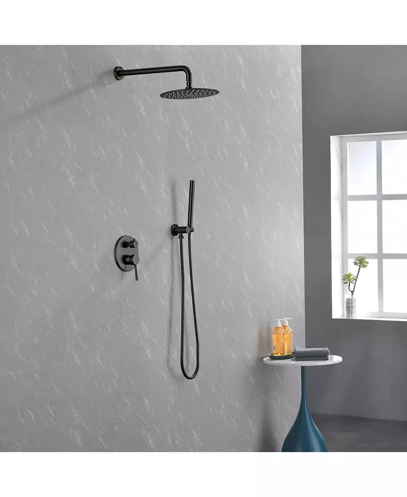 RAINSKEN Wall Mounted Shower Faucet Set with High Pressure 10" Stainless Steel Rain Shower 2 Way Pressure Balance Shower Valve Kit, Black