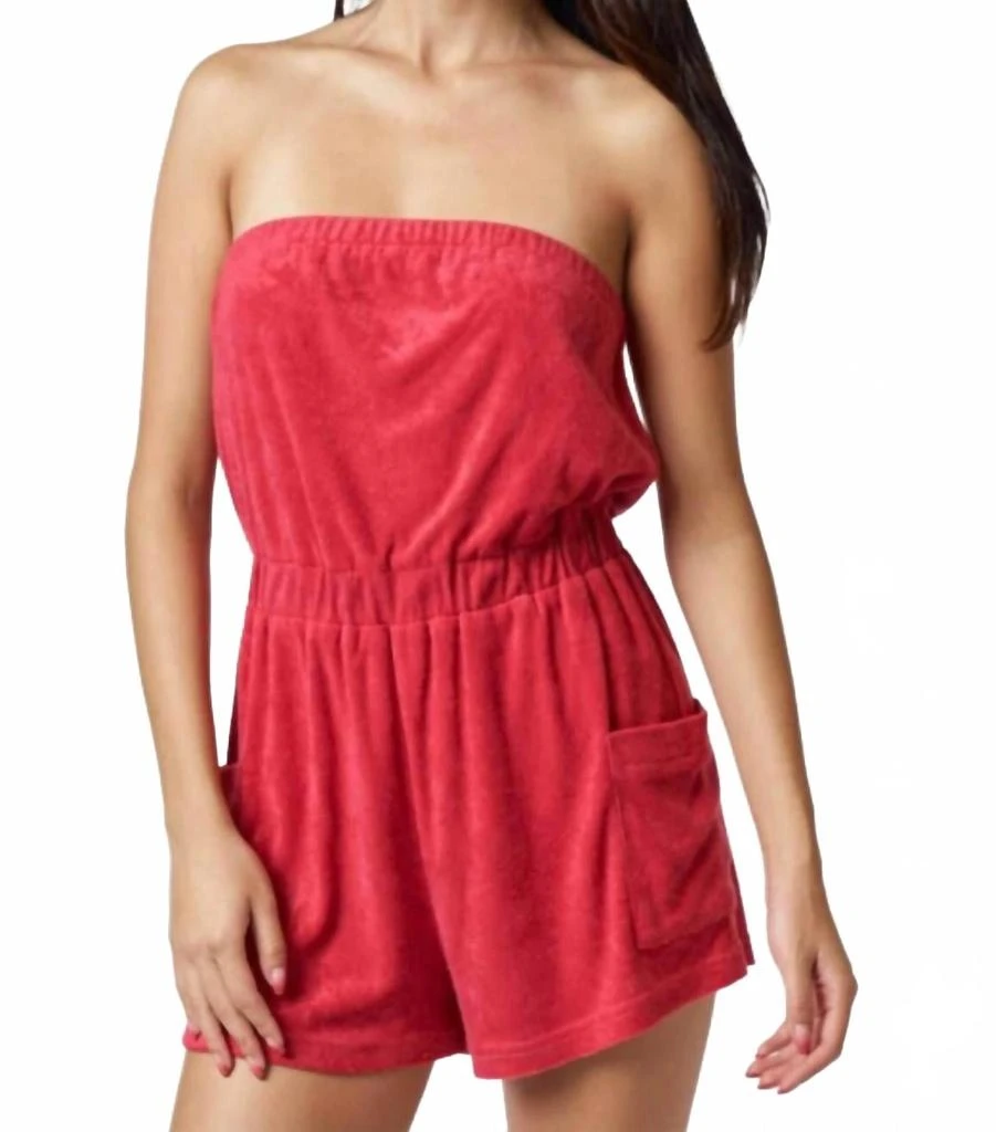 Blue Blush Strapless Terry Romper In Red 2
