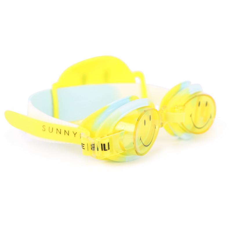 Sunnylife Smiley mini swim goggles and swimming cap set in yellow green blue and white