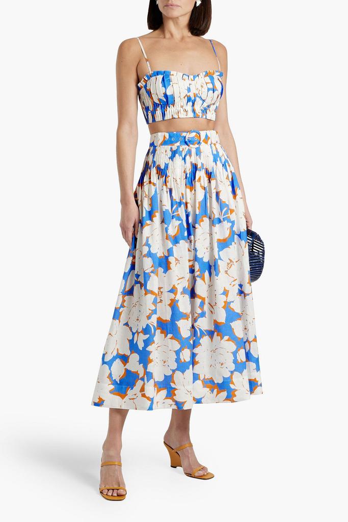 NICHOLAS Pleated floral-print linen bustier top