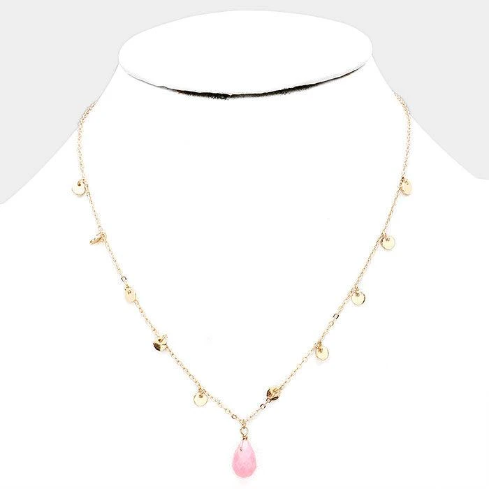 FASHNZFAB Teardrop Pendant Metal Disc Necklace 2