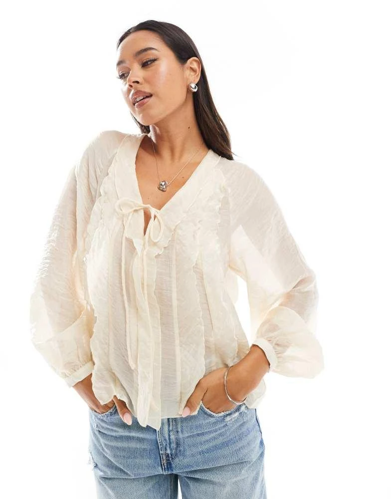 Mango Mango tie front boho blouse in white 1