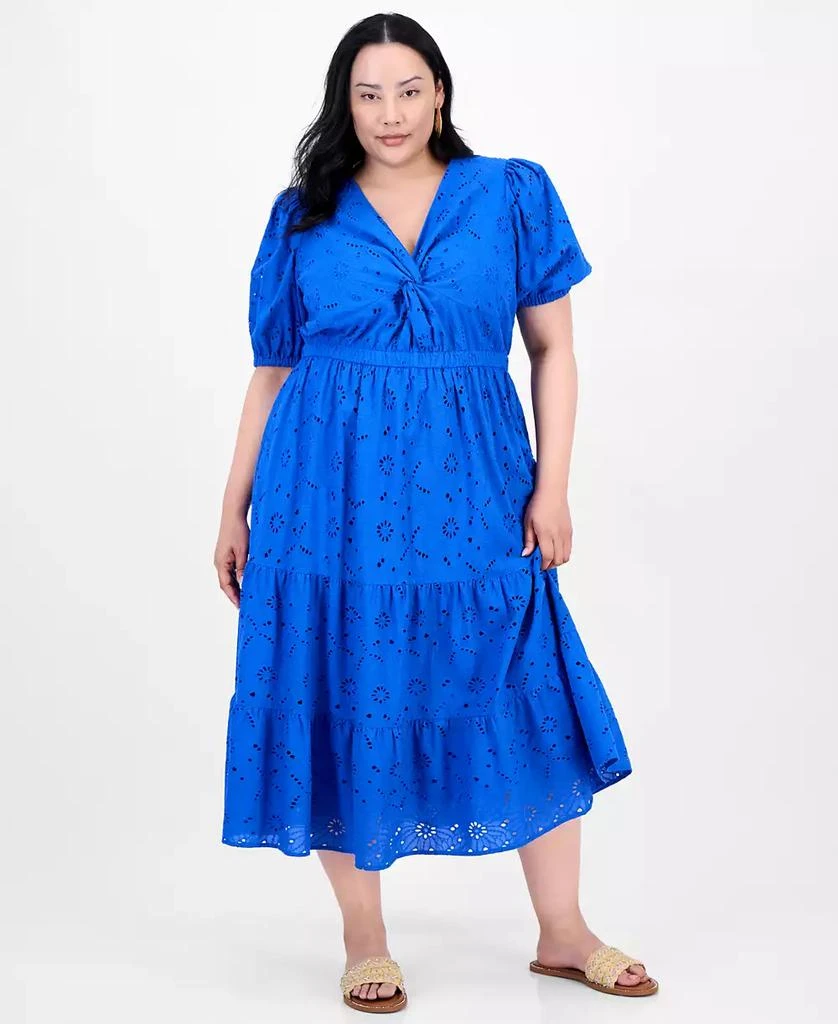 Shop Plus Size Cotton Eyelet Twist-Front Tiered Dress, Exclusively