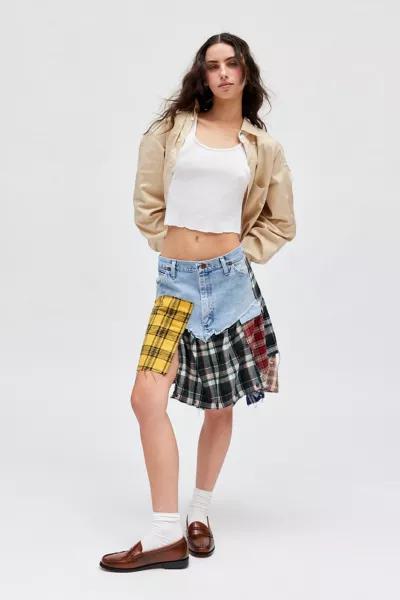 Urban Renewal ReMADE By UO Spliced Flannel Denim Mini Skirt