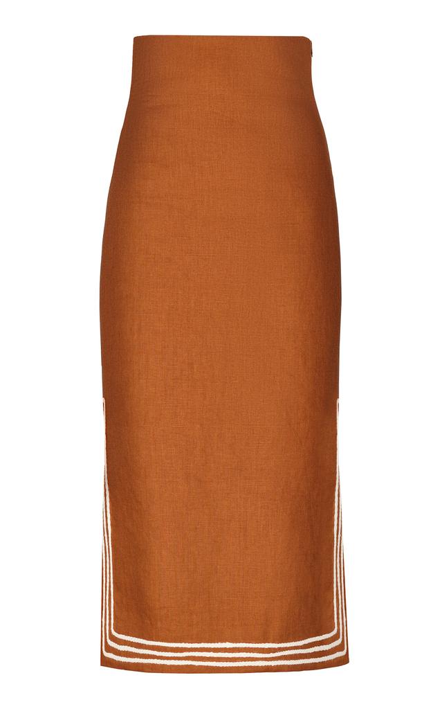 Andres Otalora Andres Otalora - Habana Embroidered Linen Midi Skirt - Brown - US 2 - Moda Operandi