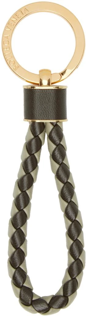 Bottega Veneta Khaki 
Green Intreccio Keychain
