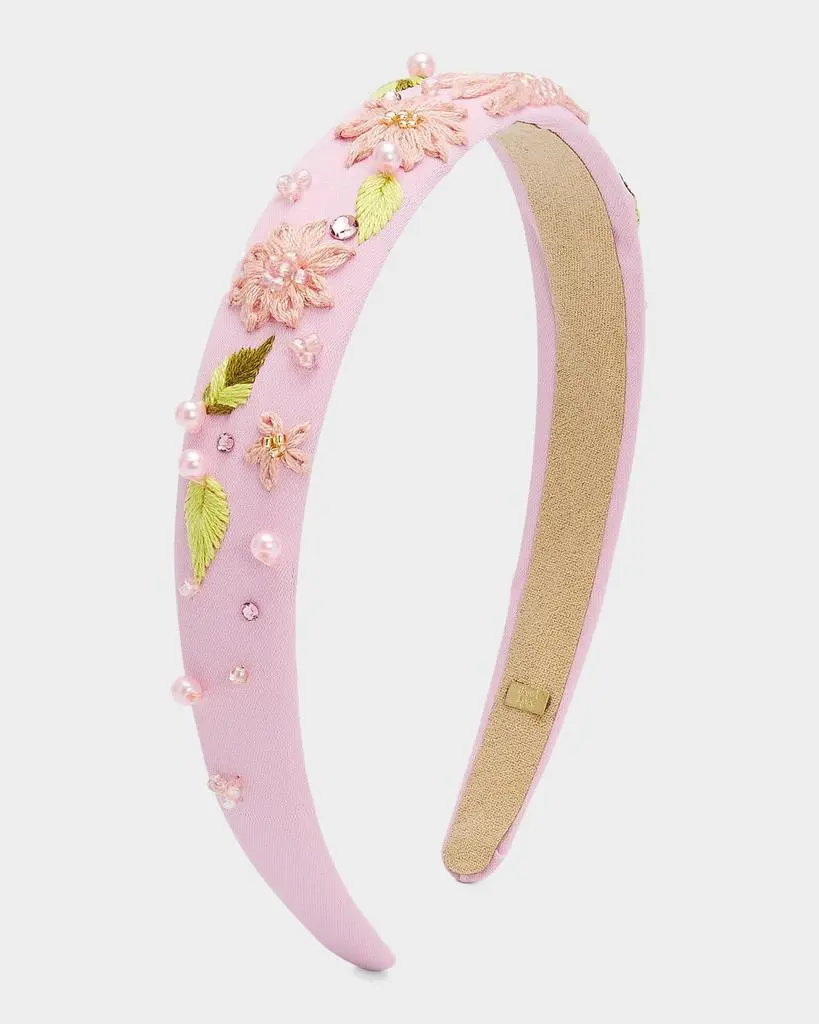 Bari Lynn Girl's Embroidered Flower Headband