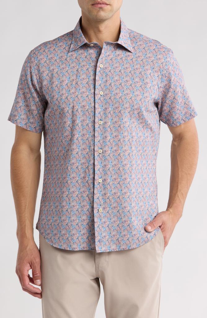 David Donahue Floral Casual Short Sleeve Cotton Button-Up Shirt