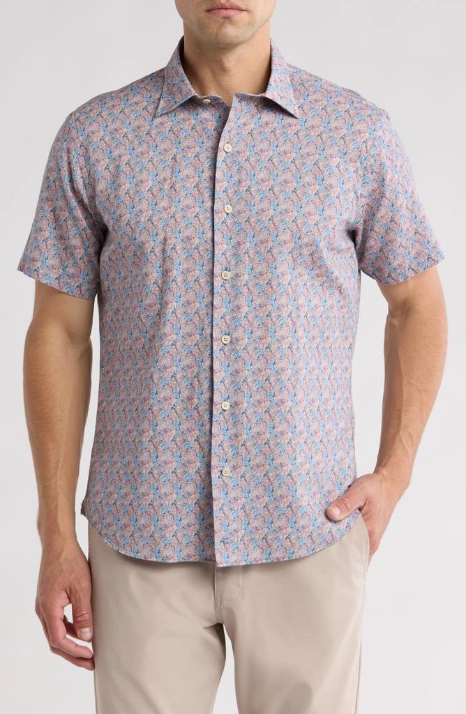 David Donahue Floral Casual Short Sleeve Cotton Button-Up Shirt 1
