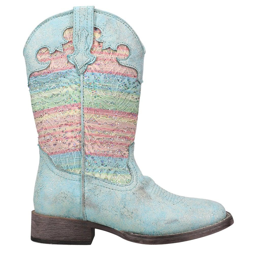 Roper Glitter Lace Square Toe Cowboy Boots (Little Kid)