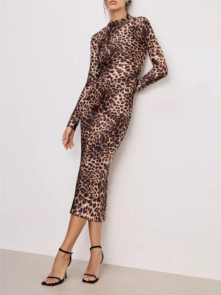 Good American Leopard Print Satin Shine Midi-Dress 3
