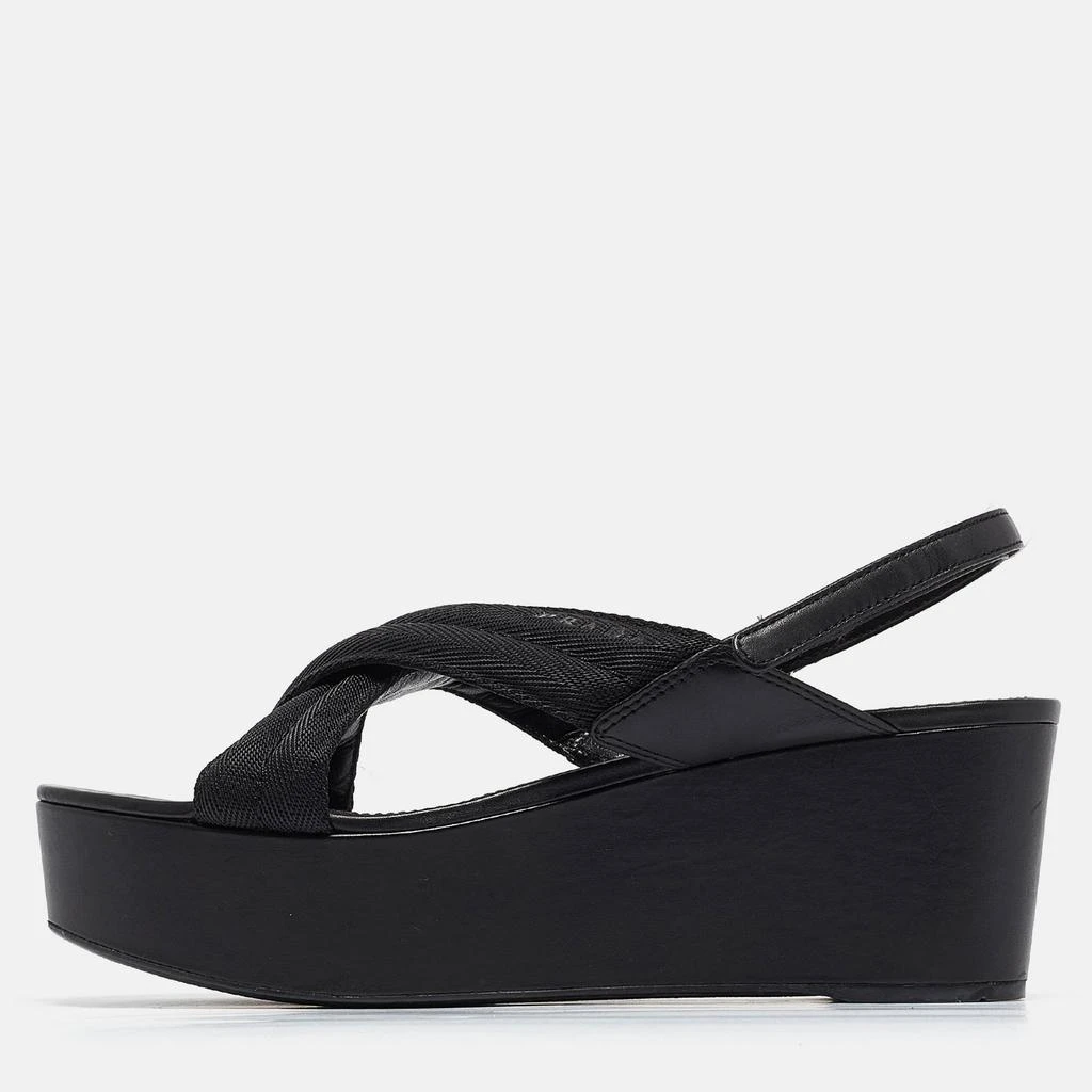 Prada Prada Sport Black Leather and Canvas Strap Wedge Sandals Size 40 1