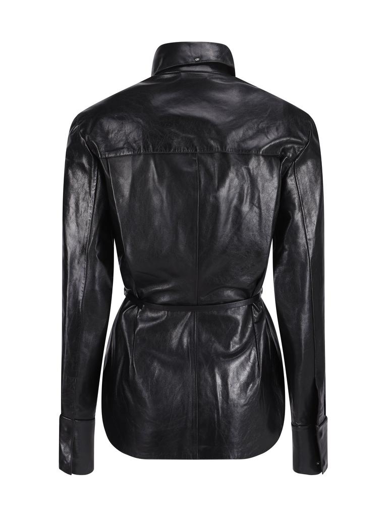 【MAX MARA Sportmax 】Leather Coats Max Mara Sportmax Larix Belted Leather Jacket - Jackets