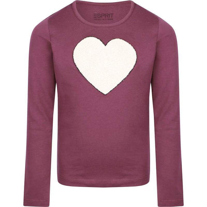 Esprit Fuzzy heart long sleeved burgundy t shirt