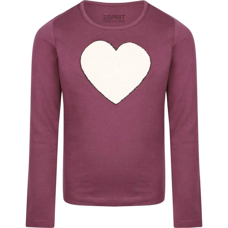 Esprit Fuzzy heart long sleeved burgundy t shirt 1