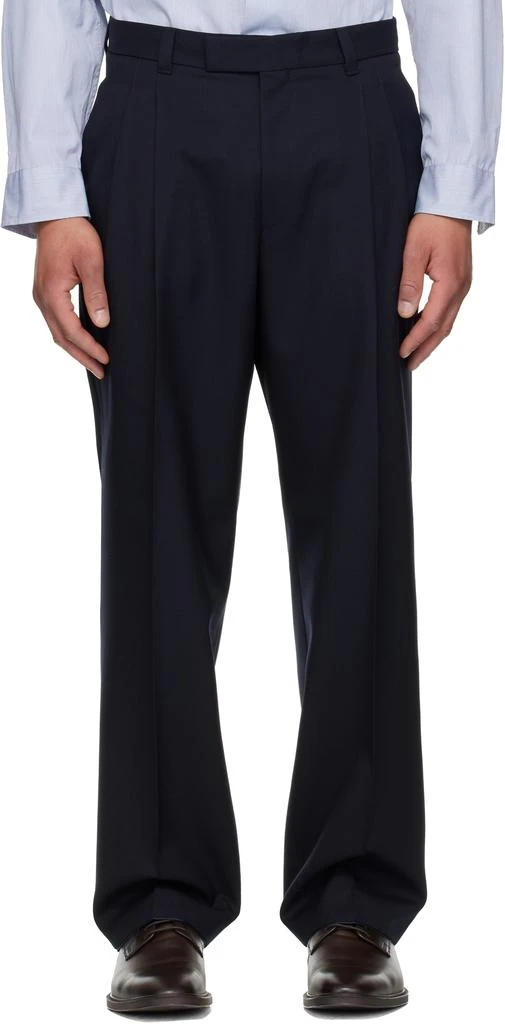 Hugo Boss Navy Tapered-Fit Melange Virgin Wool Trousers