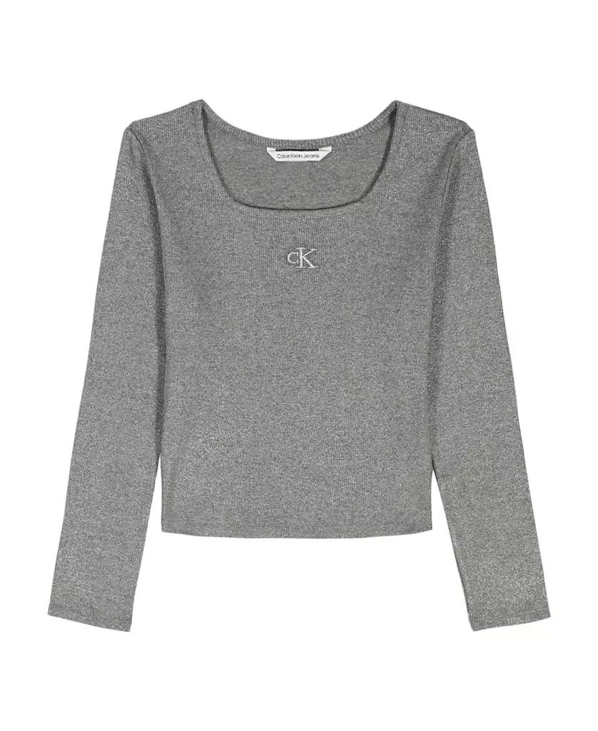 Calvin Klein Girls 7-16 Metallic Printed Ribbed Square Neck T-Shirt