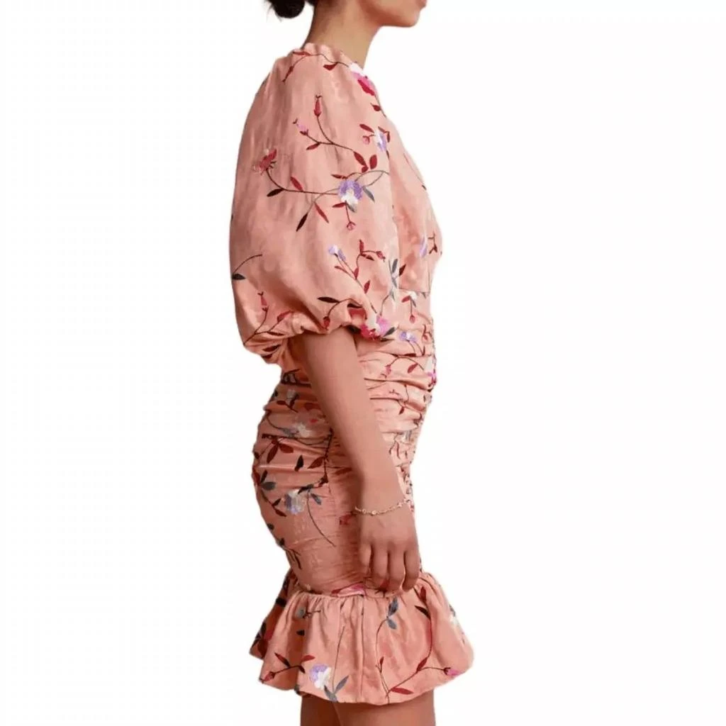BYTIMO Ruched Floral Embroidered Jacquard Dress In Pink 3