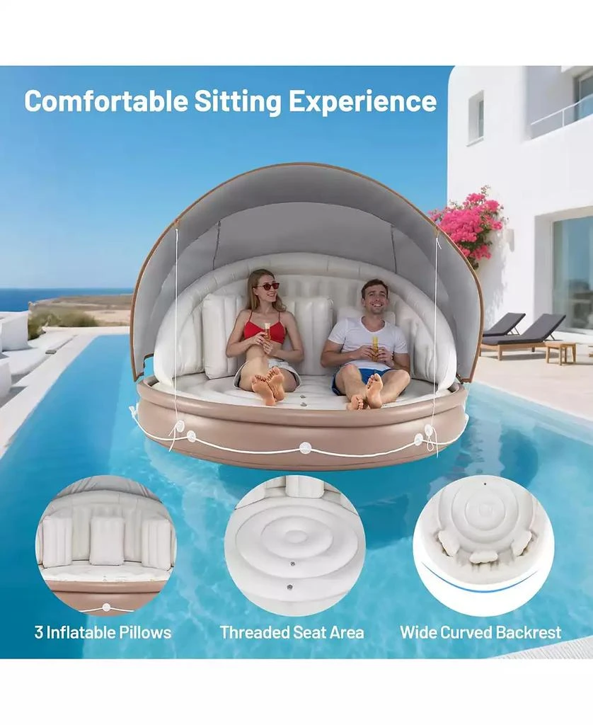 Mecale Inflatable Canopy Island Tanning Pool Lounger Float with Retractable Canopy 6
