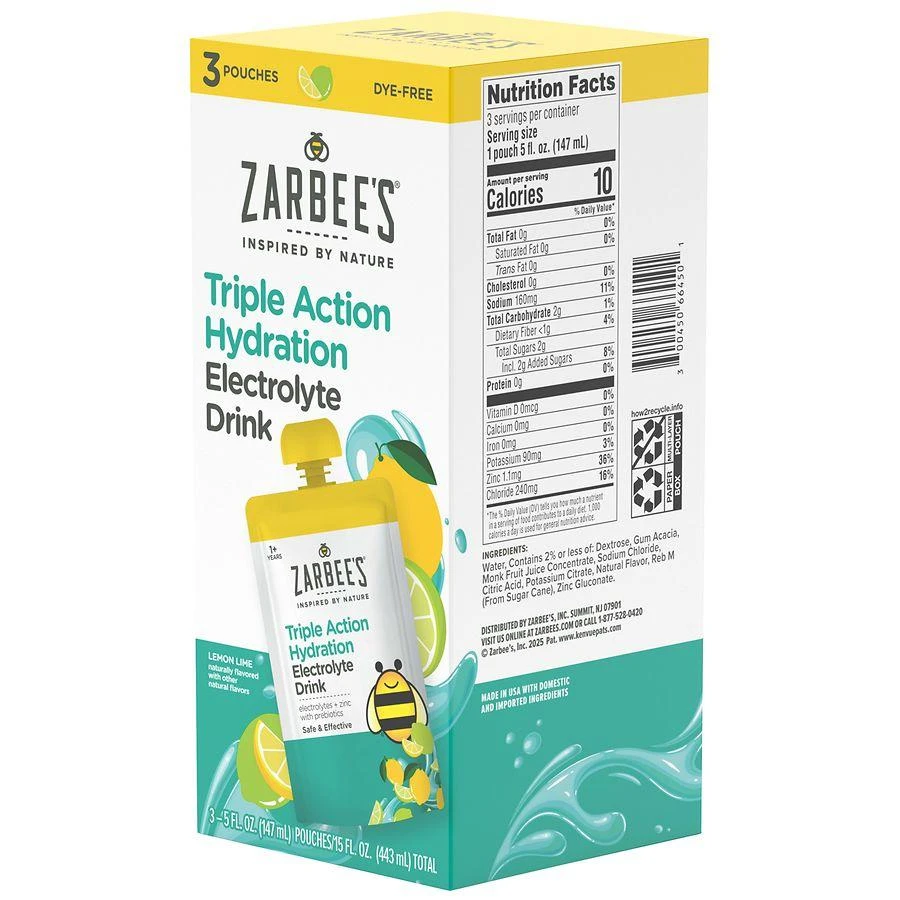 ZarBee
s Naturals Triple Action Hydration Electrolyte Drink for Kids with Zinc
Prebiotics Lemon Lime 3