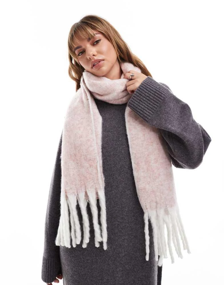 ASOS ASOS DESIGN brushed scarf with two tone pink and white tassel design 1