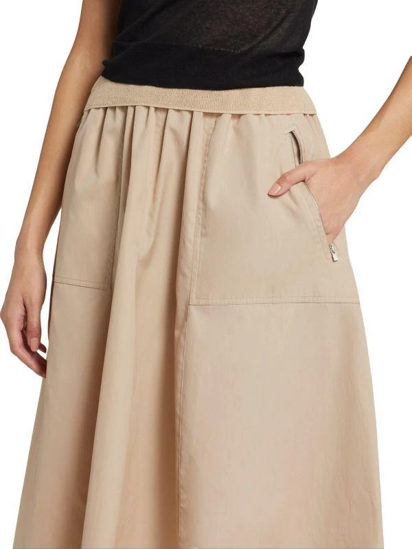 Vince Gathered Utility Cotton Poplin Midi-Skirt 4