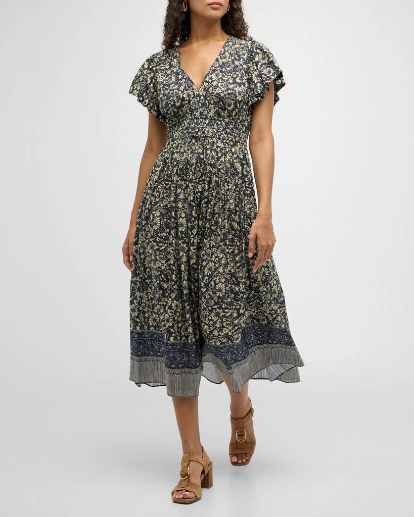 Ulla Johnson Lyria Flutter-Sleeve Floral Midi Dress 3