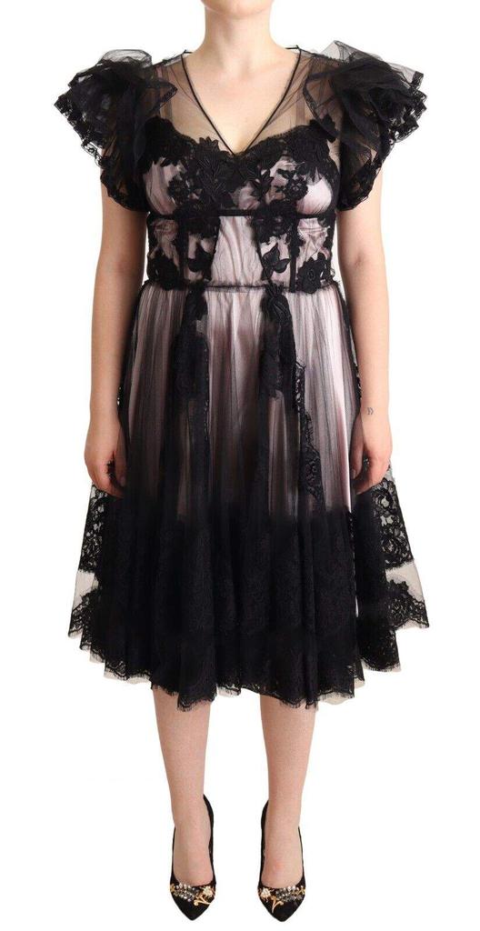 Dolce & Gabbana Dolce & Gabbana Black Pink Floral Lace A-line Midi Sheer Dress