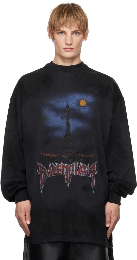 送料込BALENCIAGA+ParisMoon Double FrontロングスリーブTシャツ ホワイト の ウィメンズ PARIS MOON DOUBLE FRONT ロング