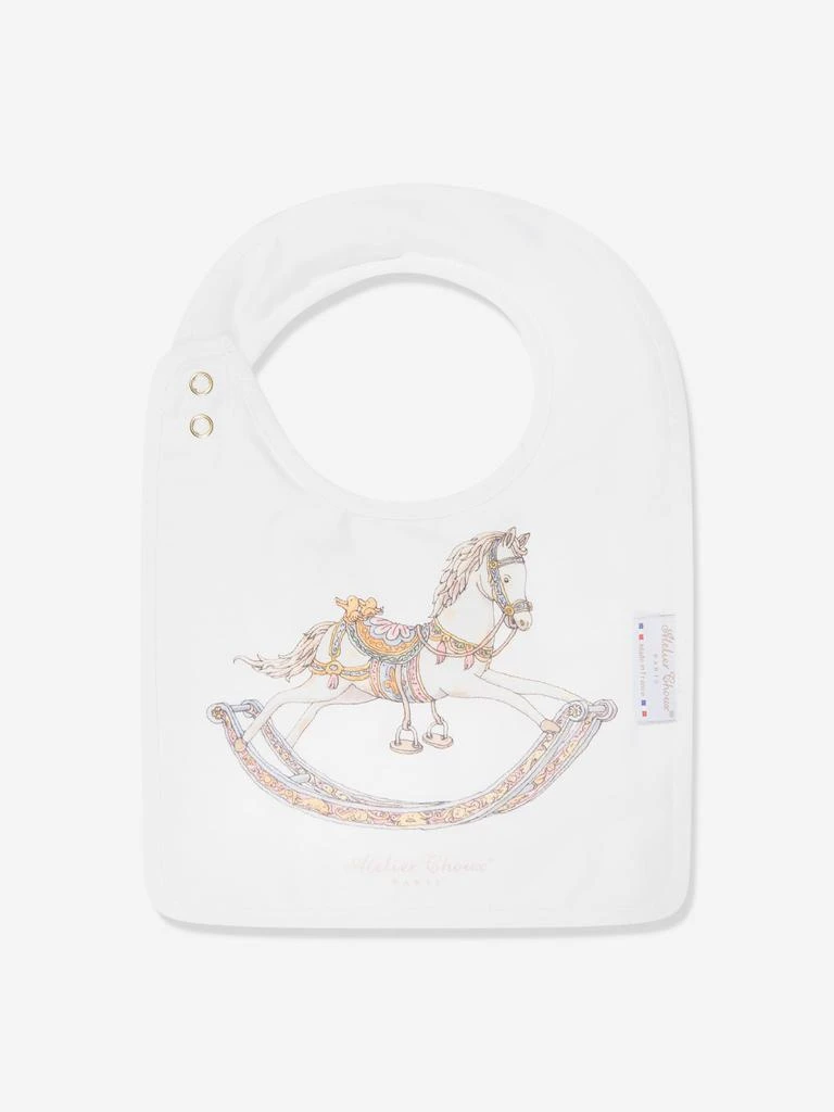 Atelier Choux Atelier Choux Baby Rocking Horse Swaddle And Satin Bib Gift Set in White 4