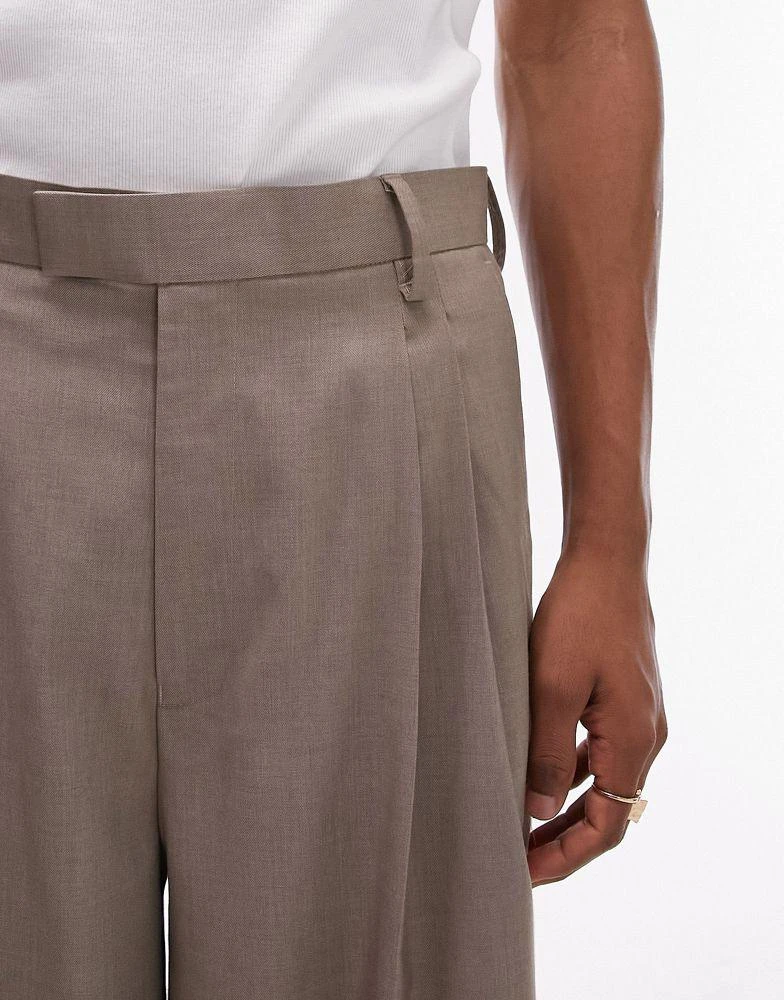 Topman Topman twin pleat baggy smart trouser in stone 5